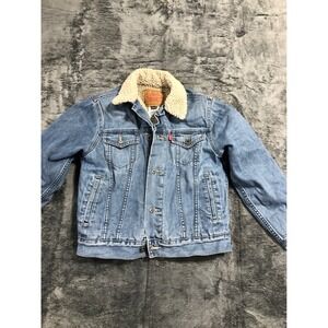 Levi's Sherpa Lined Denim Trucker Jacket Kids Size S 8-10 Blue Medium Wash